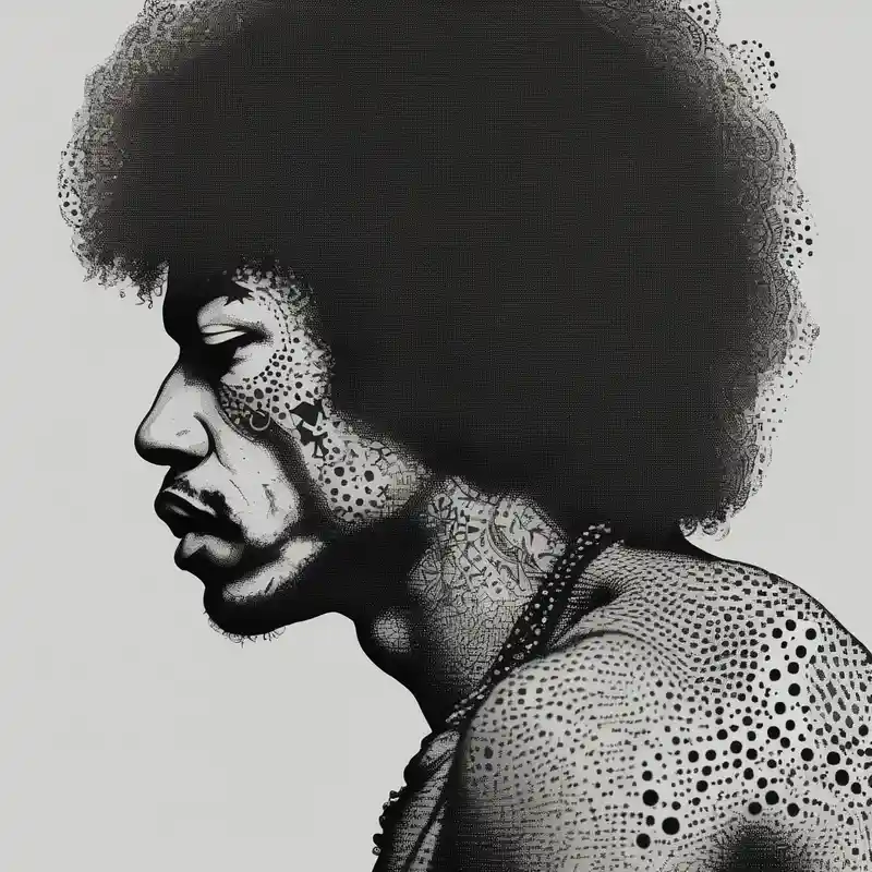 Jimi hendrix, simple, silhouette – Dotwork, Black and white