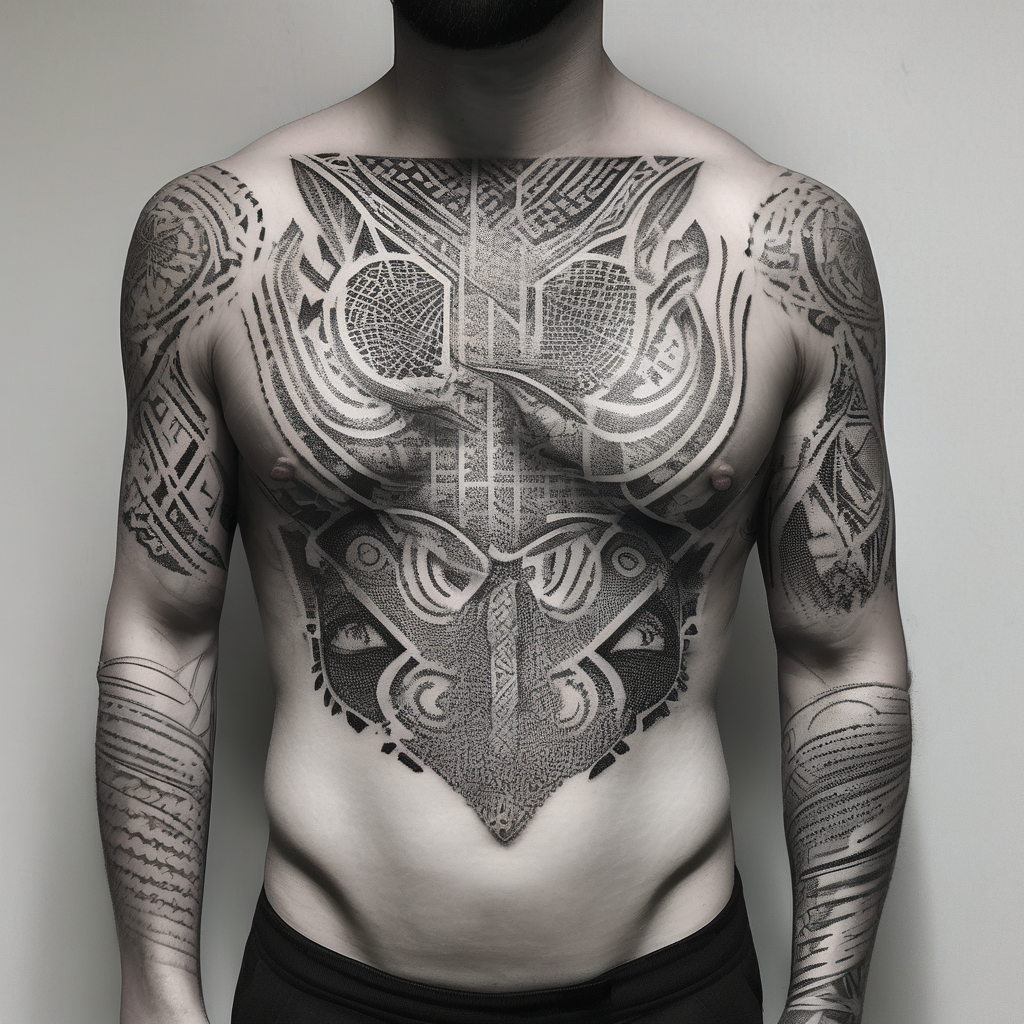 Mythology,men body simple-for-men, AI-generated Dotwork tattoo design