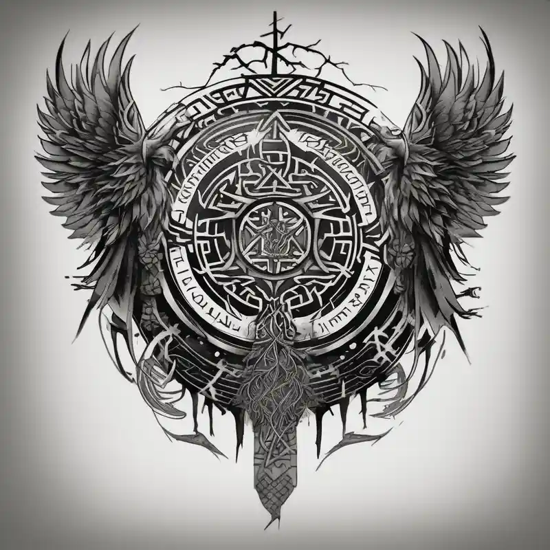 Viking style tattoo throughout the design. Designed to start at the top of the shoulder and then go down the upper arm. A