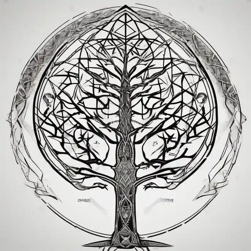 fine line vines, tree, minor geometric aspects. – Geométrico, Colores vivos