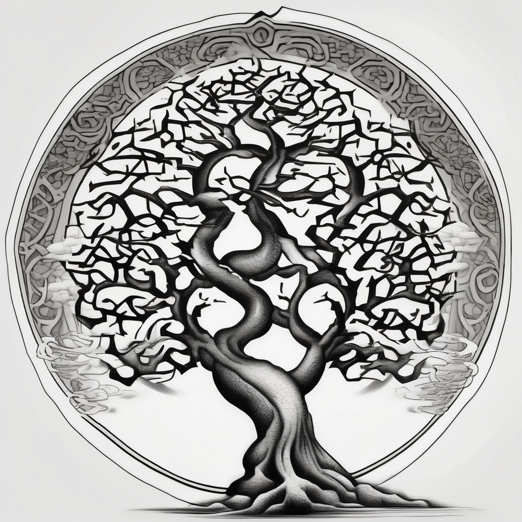 Binary tree with code for arm sister-tree, diseño de tatuaje Japonés generado con IA