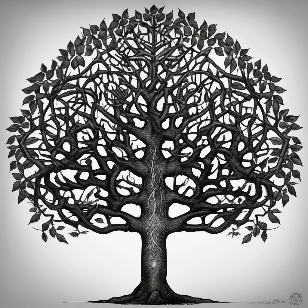 Binary tree with code for arm sister-tree, diseño de tatuaje Blackwork generado con IA