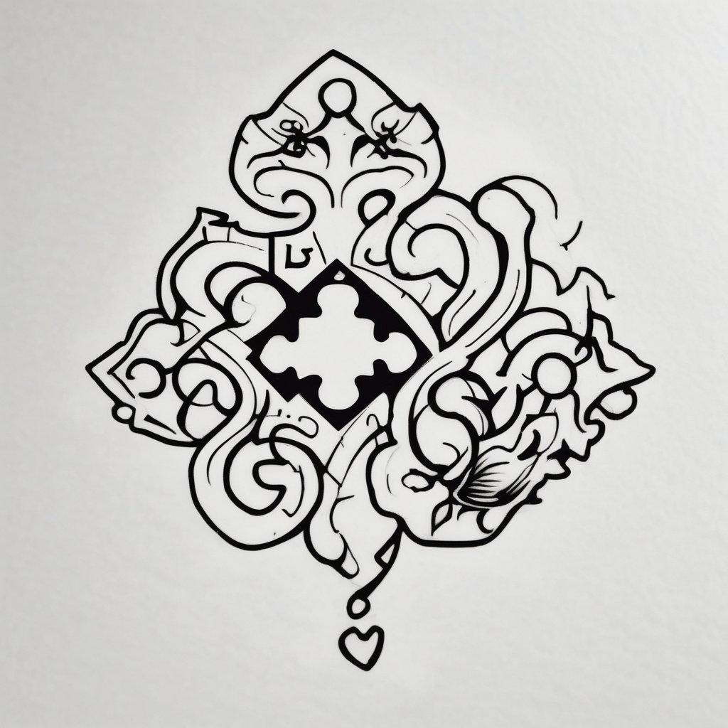 simple puzzle piece with fine lines in memory of my sister sister-tree, diseño de tatuaje Japonés generado con IA