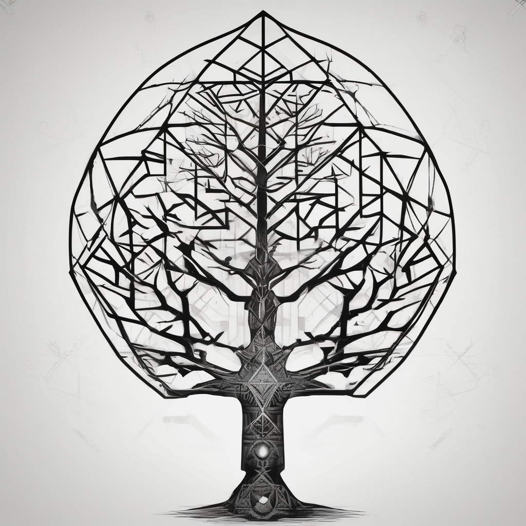 Binary tree with code for arm sister-tree, diseño de tatuaje Geométrico generado con IA
