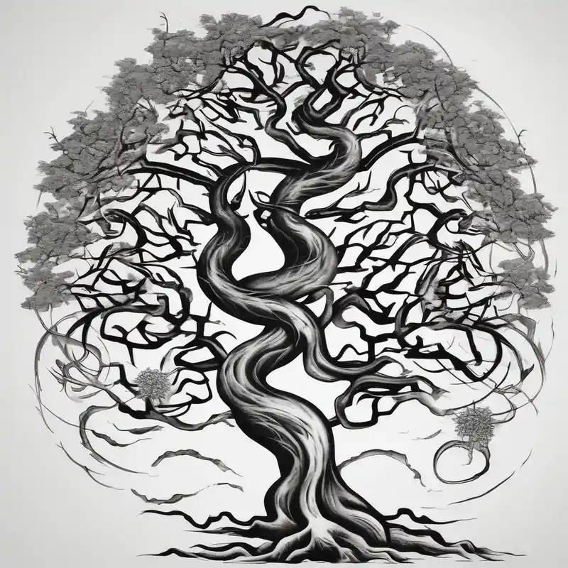 tree with long roots and branches – Japonés, Colores vivos