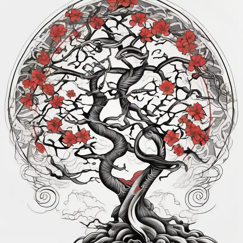 fine line vines, tree, minor geometric aspects. – Japonés, Colores vivos