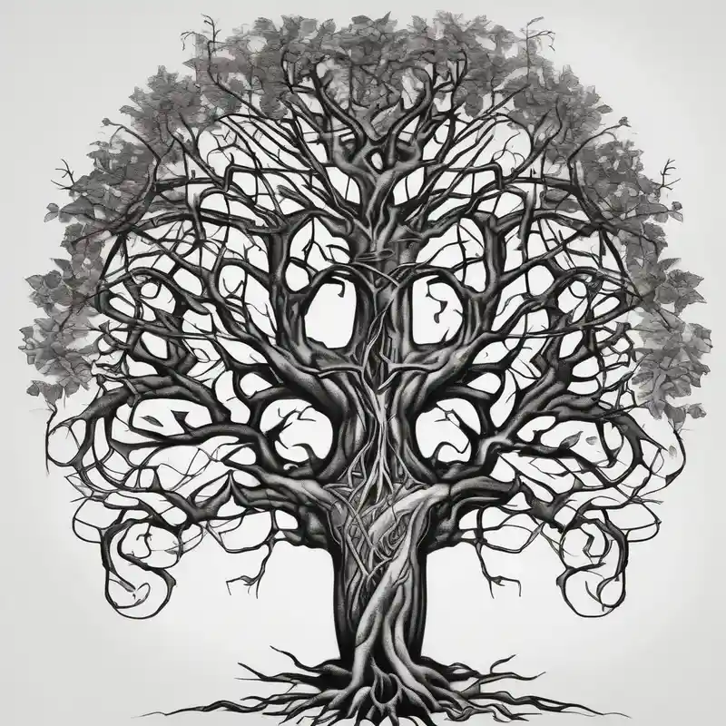 tree with long roots and branches – Blackwork, Blanco y negro