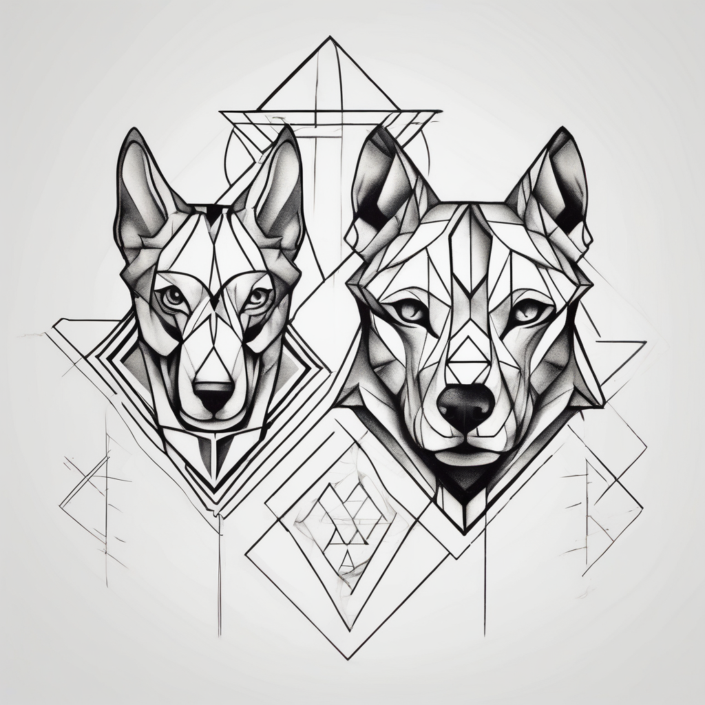 Older sister and younger sister represented by dogs, 2 inches in size, single line, diseño de tatuaje Geométrico generado con IA
