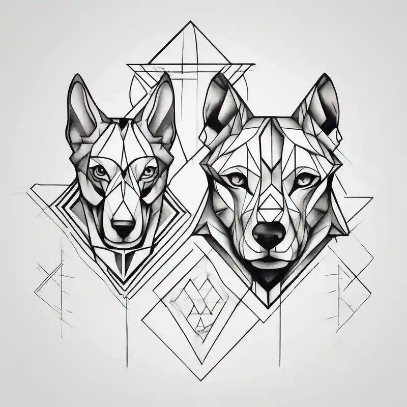 Older sister and younger sister represented by dogs, 2 inches in size, single line – Geométrico, Blanco y negro