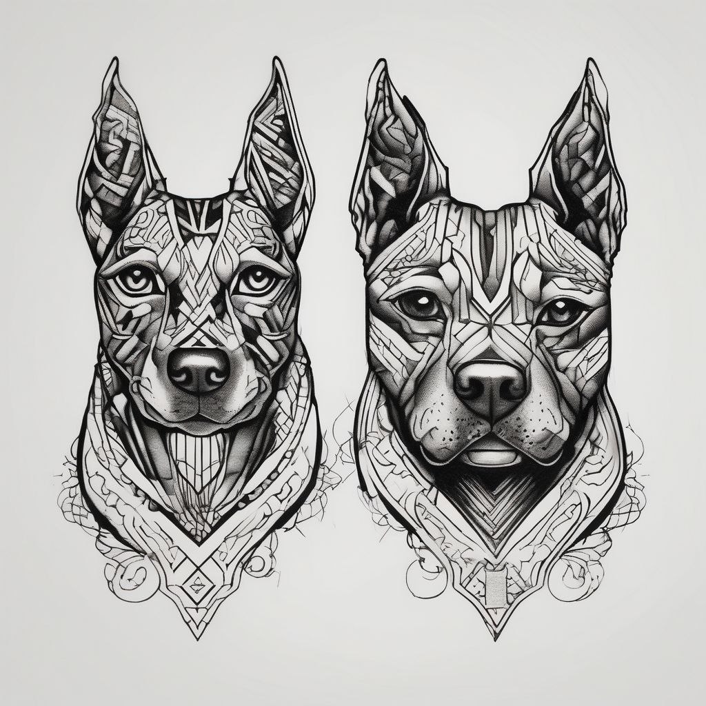 Older sister and younger sister represented by dogs, 2 inches in size, single line, diseño de tatuaje Blackwork generado con IA