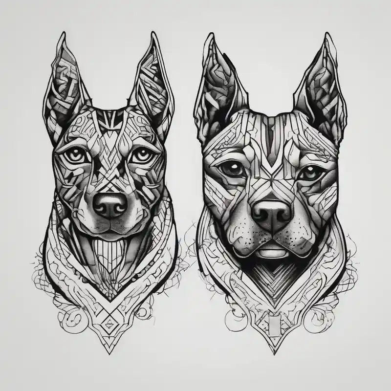 Older sister and younger sister represented by dogs, 2 inches in size, single line – Blackwork, Blanco y negro