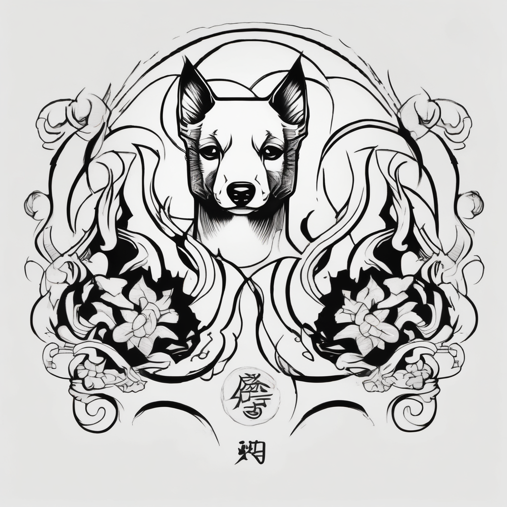 Older sister and younger sister represented by dogs, 2 inches in size, single line, diseño de tatuaje Japonés generado con IA