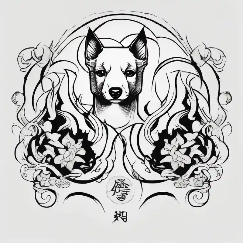 Older sister and younger sister represented by dogs, 2 inches in size, single line