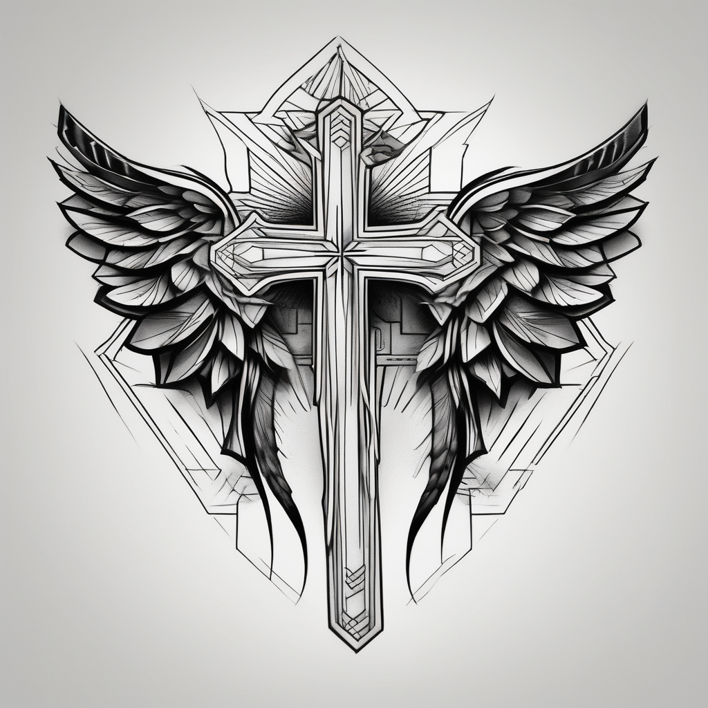 Brother and sister tattoo for mother passing away with a cross on my tricep and a wing in by bicep, AI-generated Geometric tattoo design