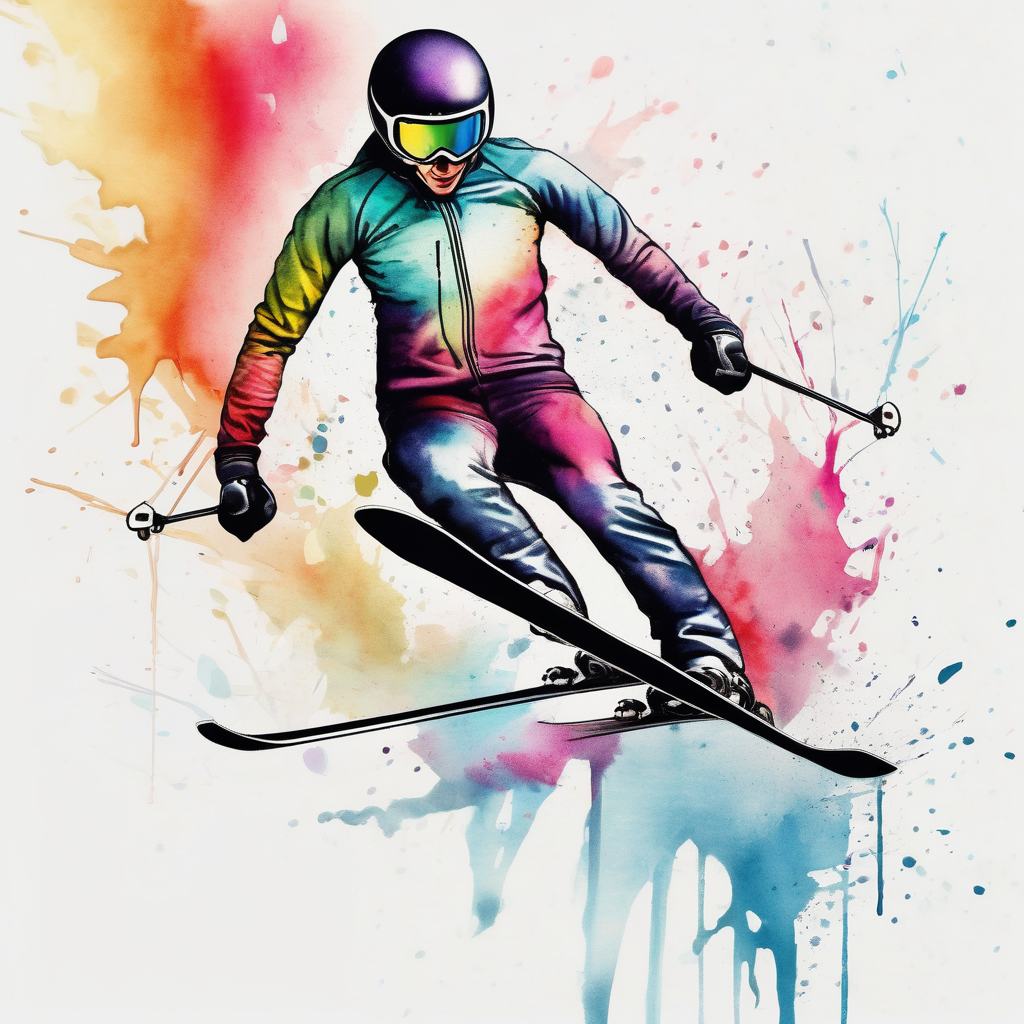 ski jump ski-yant, AI-generated Watercolor tattoo design