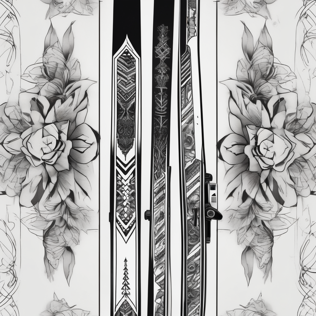 Pair of Skis, black and white, classic design ski-yant, diseño de tatuaje Blackwork generado con IA