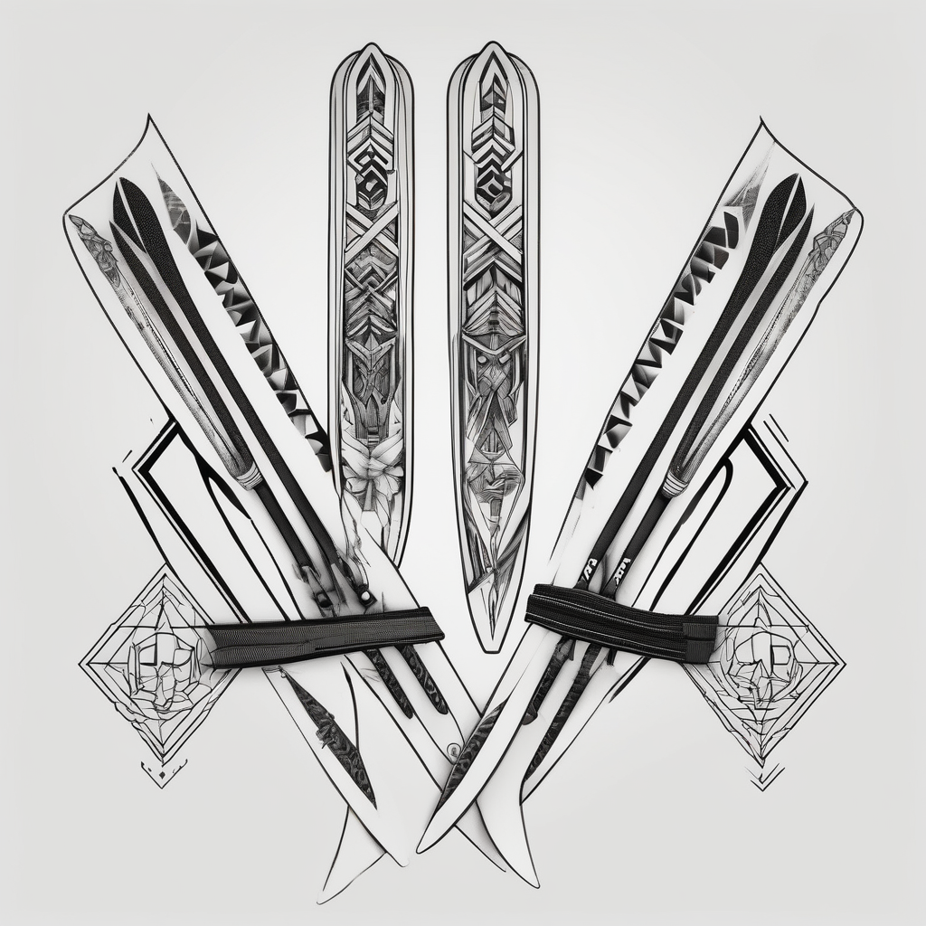 Pair of Skis, black and white, classic design ski-yant, AI-generated Geometric tattoo design