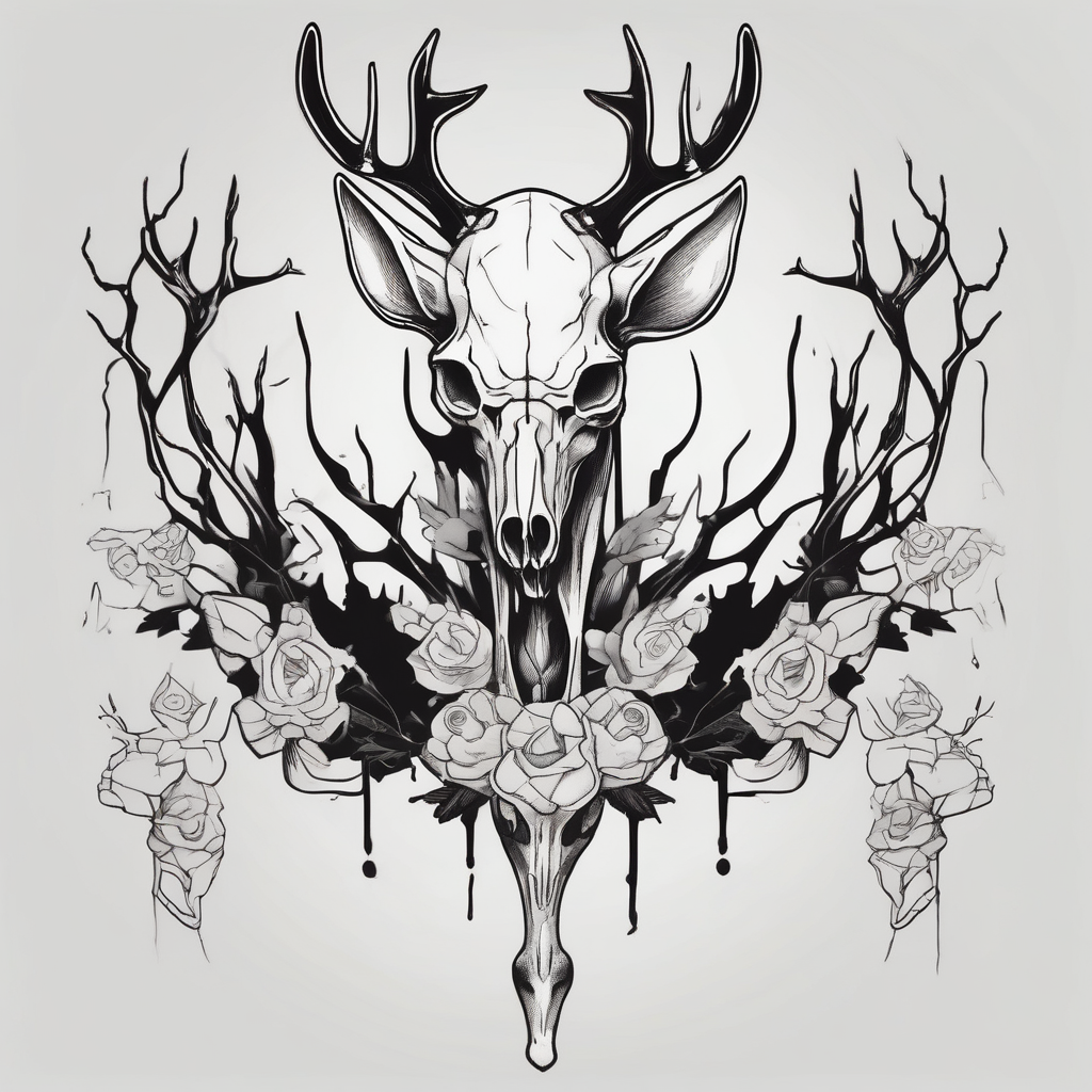 A human with two legs and with a deer skull head skull-designs, design de tatouage Cartoon généré par IA