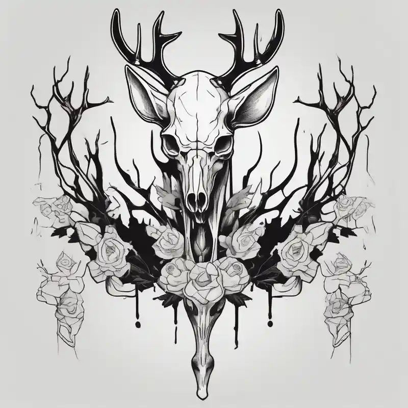 A human with two legs and with a deer skull head