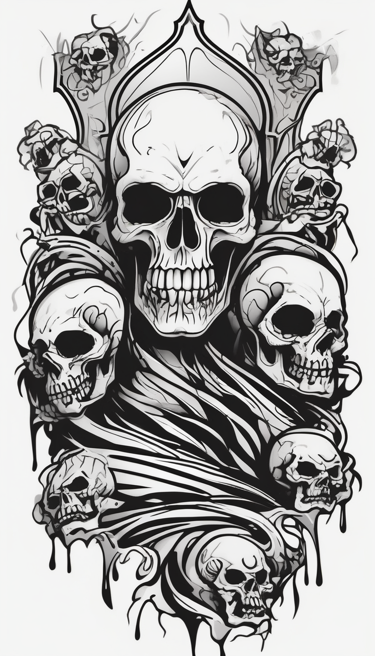 death skulls evil theme full arm sleeve skull-designs, AI-generated Cartoon tattoo design