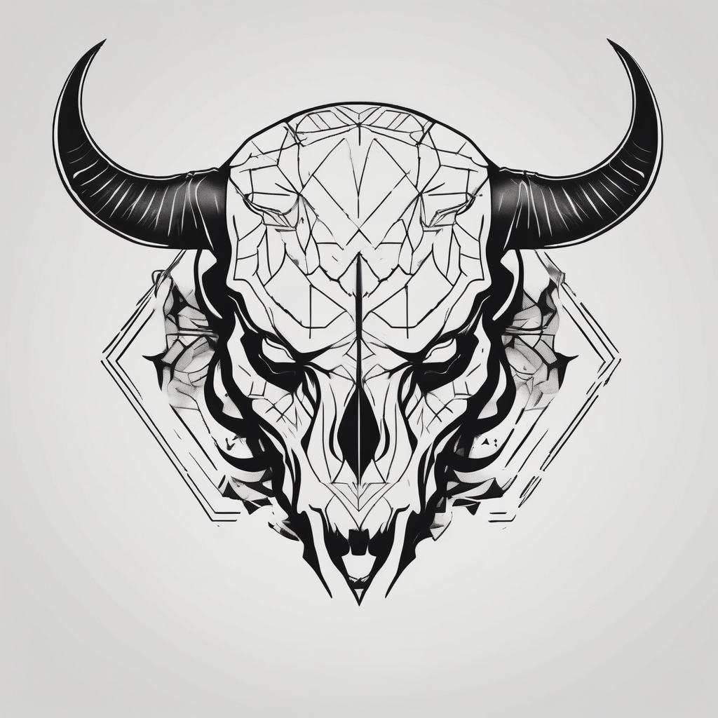 skull of a bull with a line frame, realistic, simple skull-designs, design de tatouage Minimaliste généré par IA
