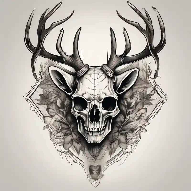 A human with two legs and with a deer skull head – Réaliste, Noir et blanc