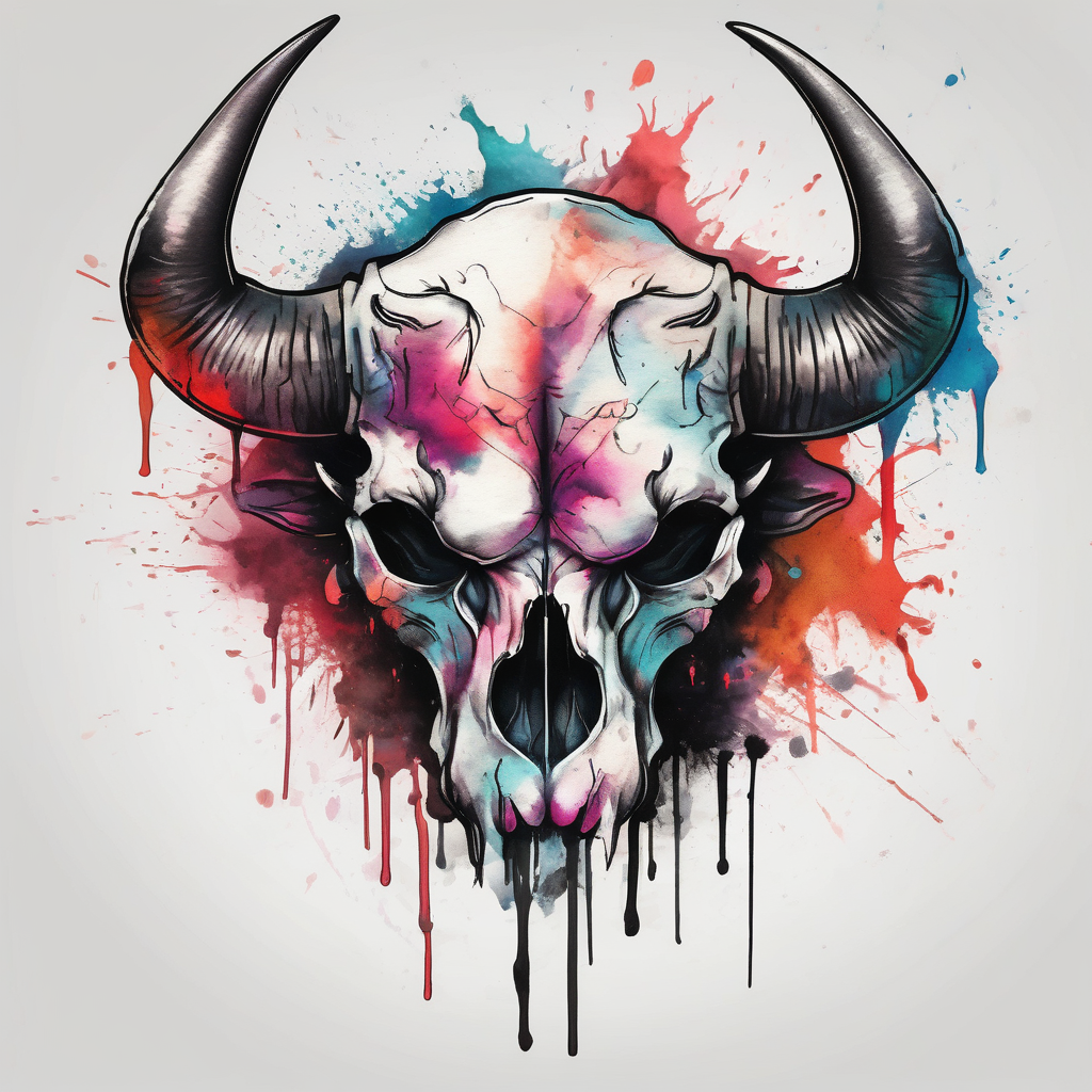 skull of a bull with a line frame skull-designs, design de tatouage Aquarelle généré par IA