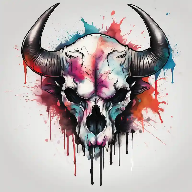 skull of a bull with a line frame