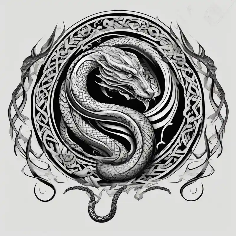 norse mythology world serpent wrap around tattoo design – Blanco y negro, Blanco y negro