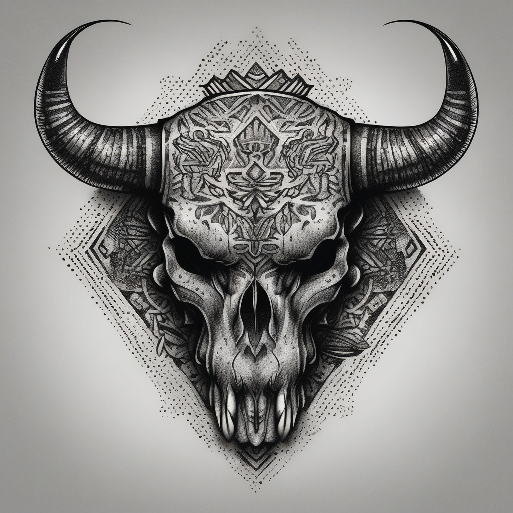 skull of a bull with a line frame, realistic, simple skull-designs, design de tatouage Dotwork généré par IA