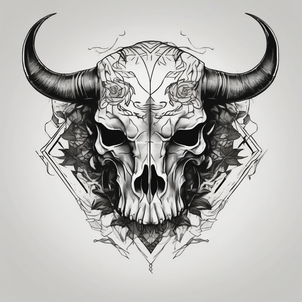 skull of a bull with a line frame skull-designs, design de tatouage Croquis généré par IA