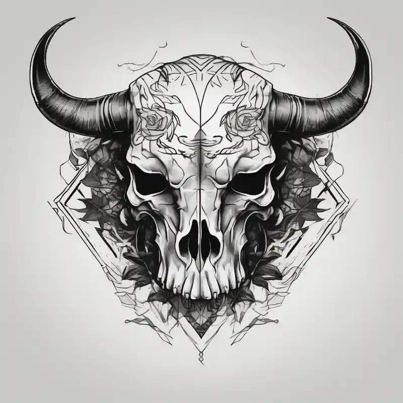 skull of a bull with a line frame – Croquis, Noir et blanc