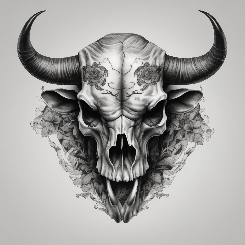 skull of a bull with a line frame, realistic, simple skull-ideas, design de tatouage Réaliste généré par IA