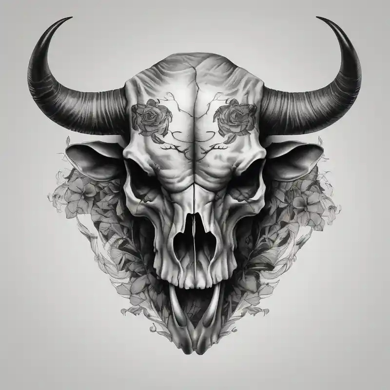 skull of a bull with a line frame, realistic, simple