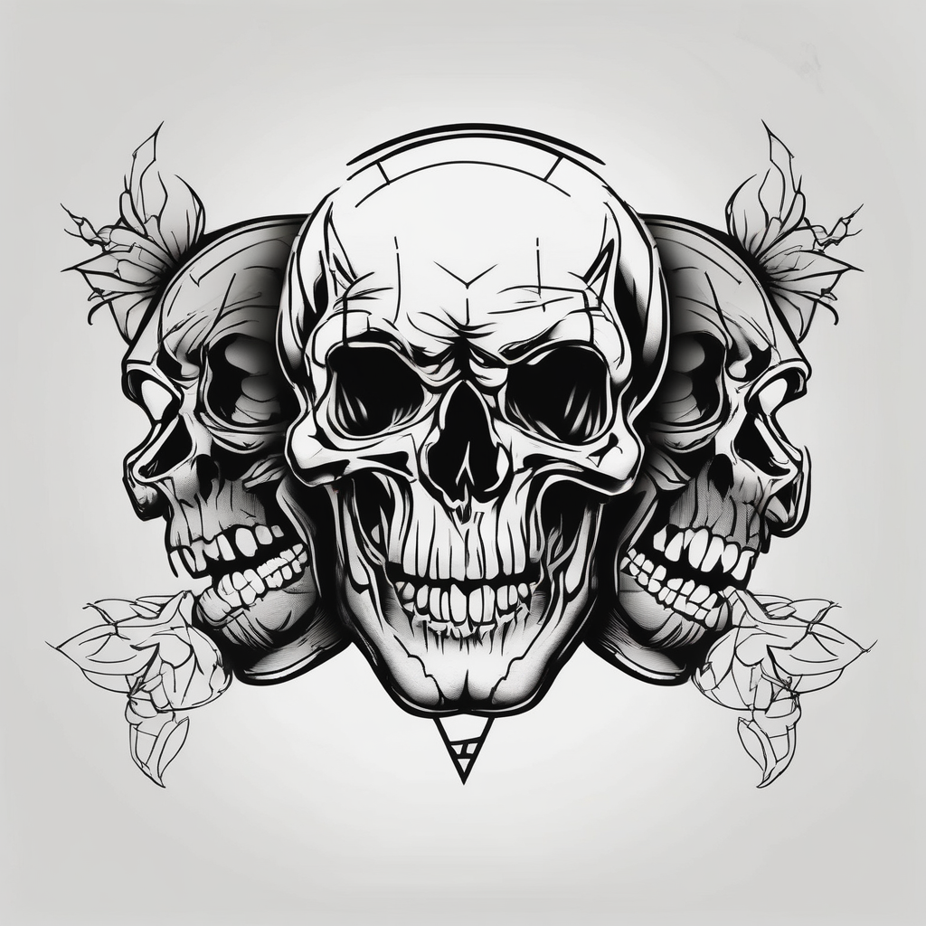 Skull Hear no evil speak no evil see no evil skull-ideas, diseño de tatuaje Minimalista generado con IA