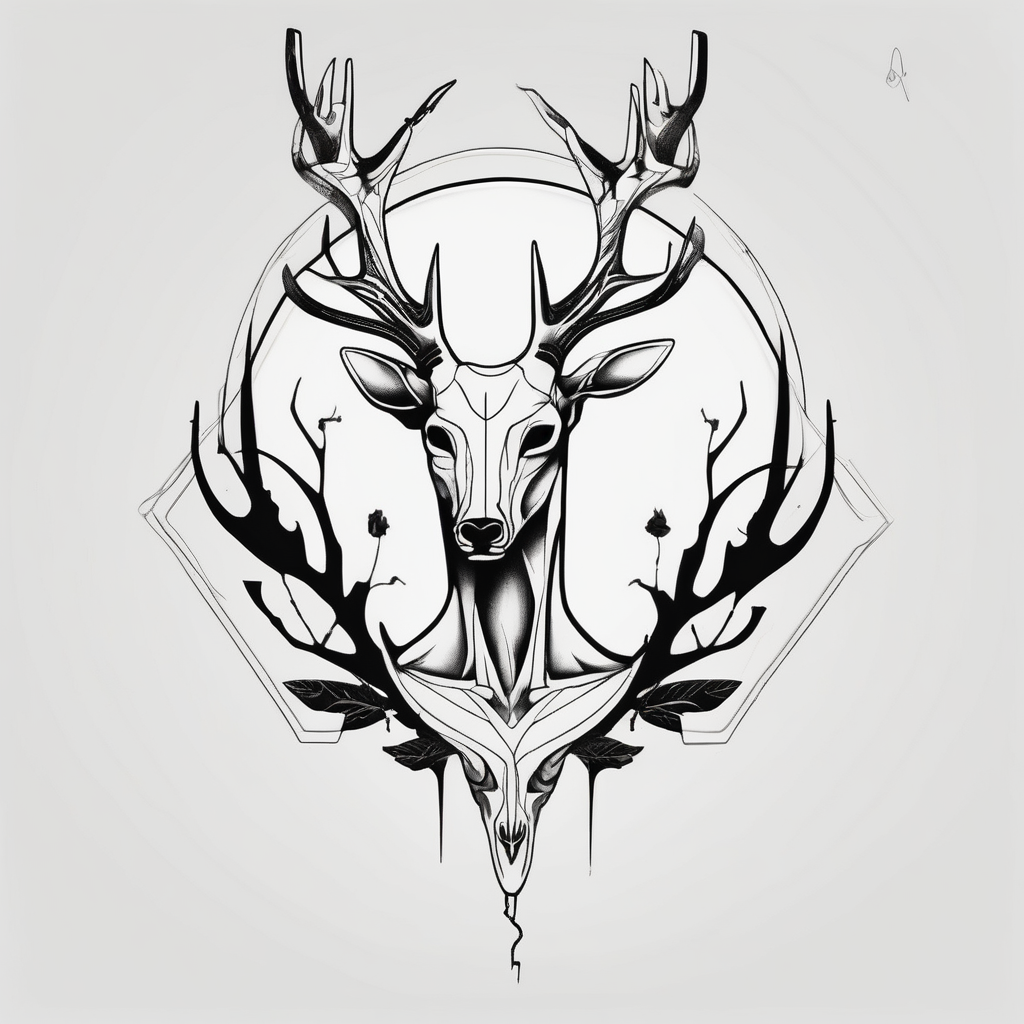 A human with two legs and with a deer skull head skull-ideas, design de tatouage Minimaliste généré par IA
