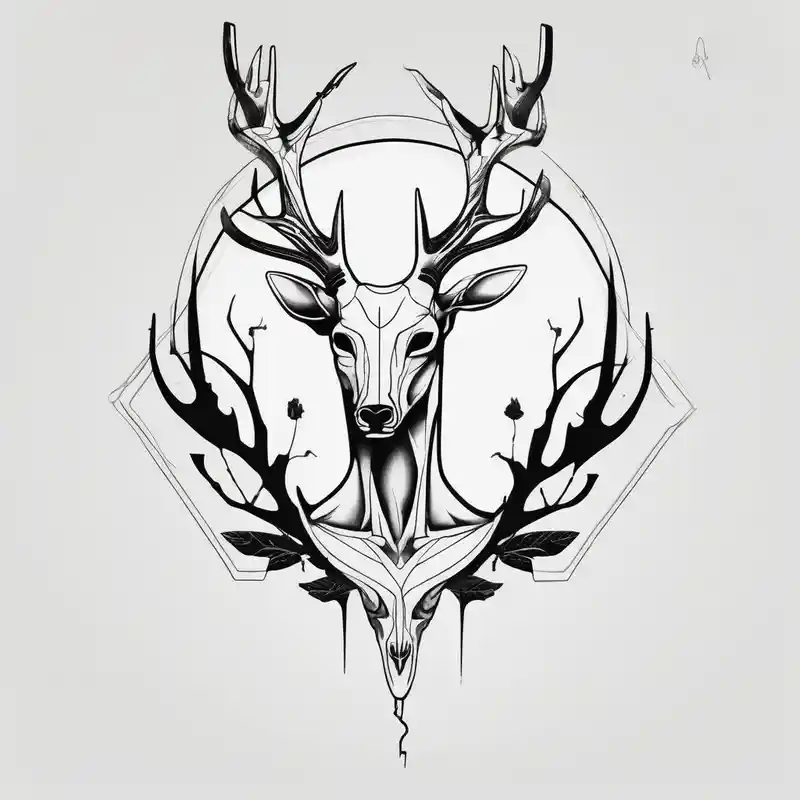 A human with two legs and with a deer skull head