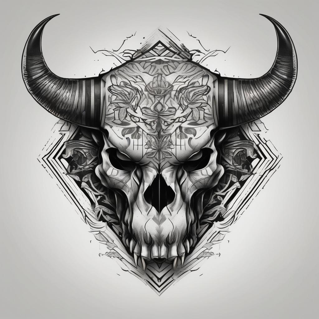 skull of a bull with a line frame, realistic, simple skull-ideas, design de tatouage Blackwork généré par IA