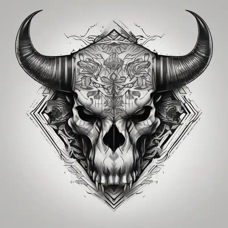 skull of a bull with a line frame, realistic, simple – Blackwork, Couleurs vives