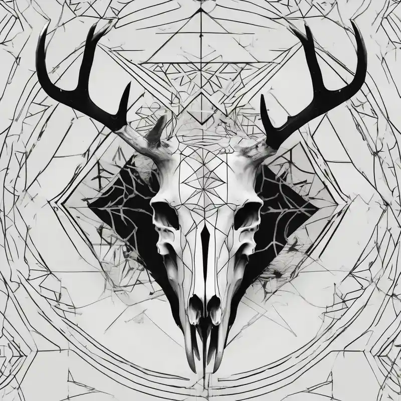 A side view of a decayed deer skull with no skin JUST BONE surrounded by trees and fire