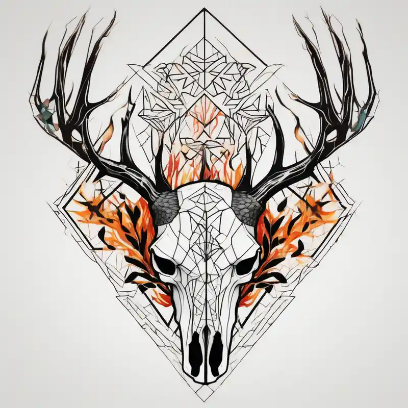 geometric style Designs et Significations de Tatouages Cerf about side view of a deer skull JUST BONE surrounded by a flames and trees skull-ideas and side view of a deer skull JUST BONE surrounded by a flames and trees skull-ideas