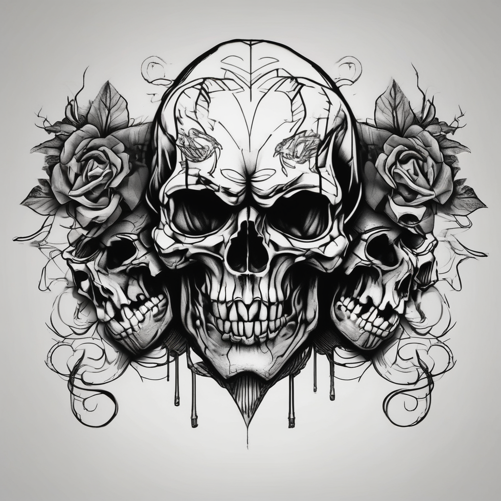 Skull Hear no evil speak no evil see no evil skull-ideas, diseño de tatuaje Boceto generado con IA
