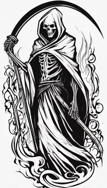Continue a sleeve for a grim reaper shoulder tattoo death theme full arm sleeve – Cartoon, Vibrant color