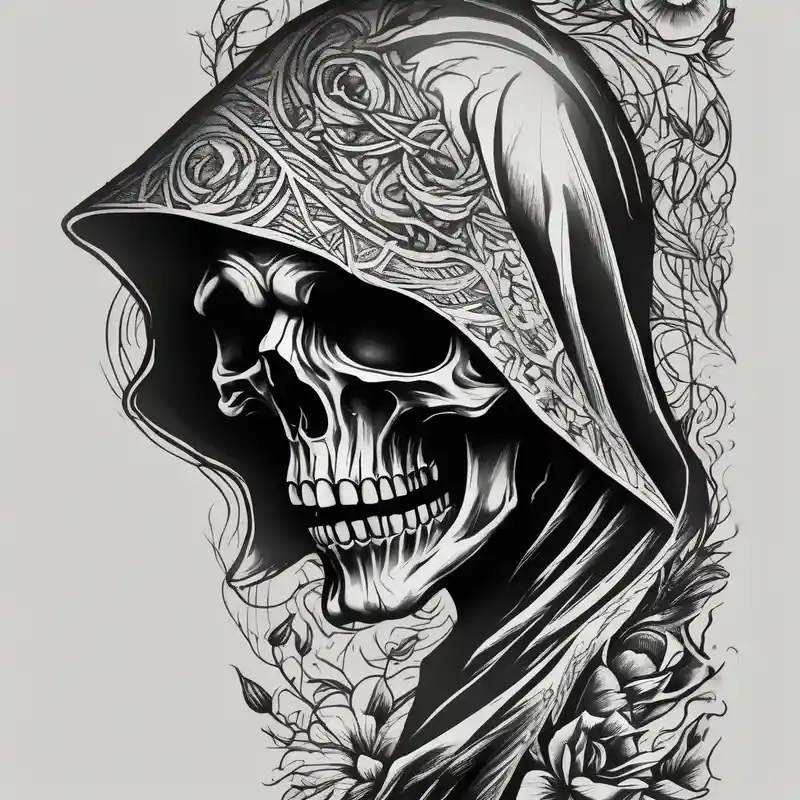 Continue a sleeve for a grim reaper shoulder tattoo – Blackwork, Black and white