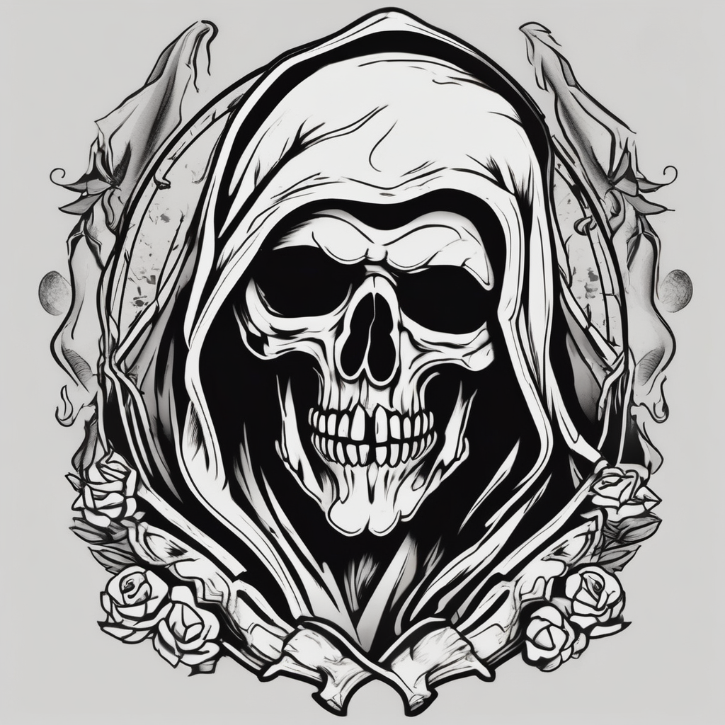 Continue a sleeve for a grim reaper shoulder tattoo sleeve-ideas, AI-generated Old School tattoo design