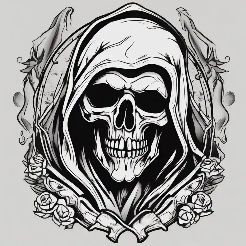 Continue a sleeve for a grim reaper shoulder tattoo – Old School, Black and white