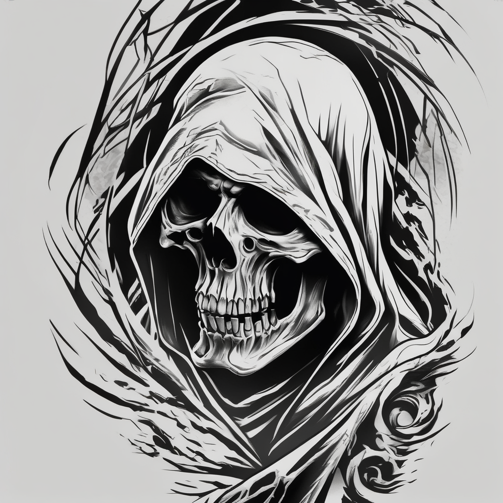 Continue a sleeve for a grim reaper shoulder tattoo sleeve-ideas, AI-generated Black and White tattoo design