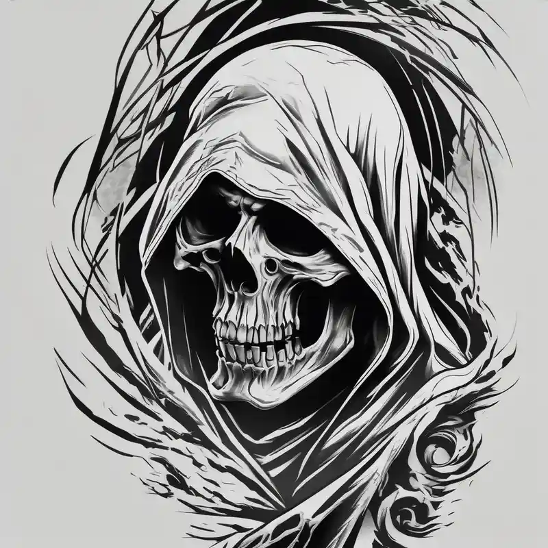 Continue a sleeve for a grim reaper shoulder tattoo – Black and White, Black and white