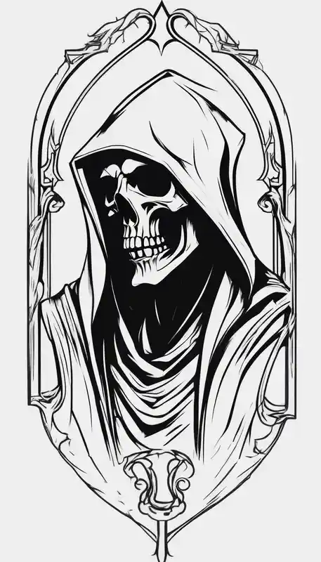 Continue a sleeve for a grim reaper shoulder tattoo death theme full arm sleeve – Minimalist, Black and white