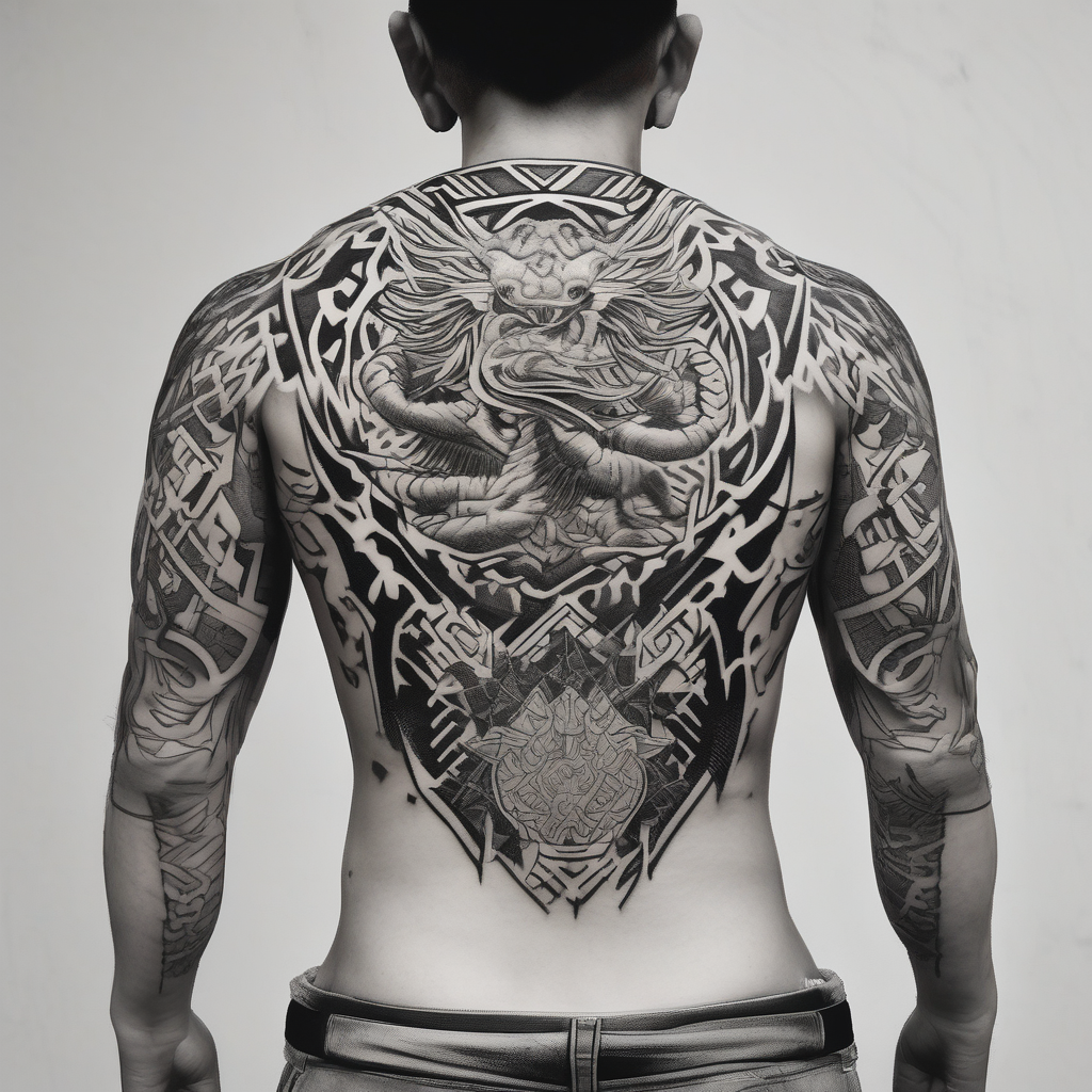 upper back tattoo that represent martial art snake-tattoo-ideas-for-guys, AI-generated Blackwork tattoo design